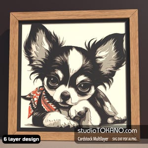 3D laserskuren mandala väggkonst skugglåda SVG Cricut Glowforge Xtool heminredning personlig present flerskiktad kartong Chihuahua mall