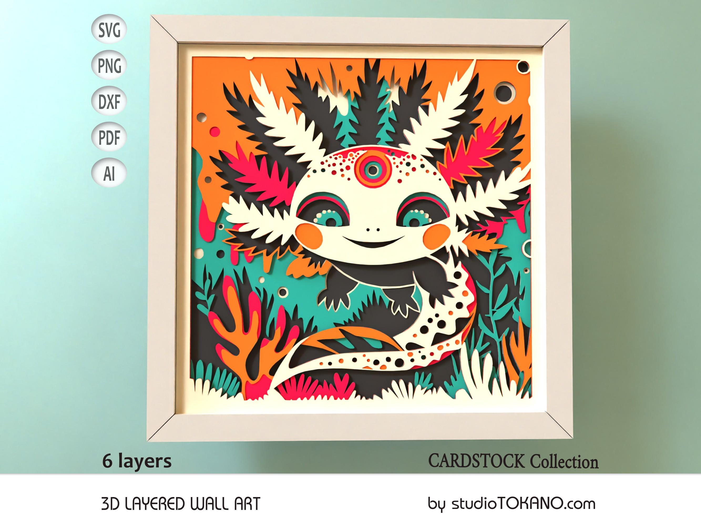 3D Laser Cut Mandala Wall Art Shadow Box SVG Cricut Glowforge Xtool Home Decor Personalized Gift  Multilayer Cardstock Axolotl Template