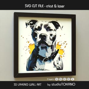 Pitbull Shadow Box SVG | 9 Layer 3D Papercut Dog Wall Art | Cricut & Laser Cut File | Pet Lover Gift Decor