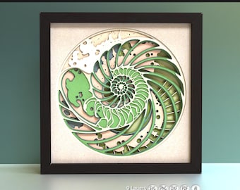 3D Laser Cut Mandala Wall Art Shadow Box SVG Cricut Glowforge Xtool Home Decor Custom Gift  Multilayer Cardstock Nautilus Shell Template