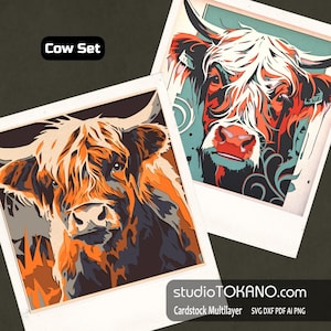 Camada 3D SVG para Cricut Multicamadas Highland Cow Shadow box Arquivos cortados a laser Modelo de cartolina Arte de parede em papel cortado em camadas para Xtool Glowforge