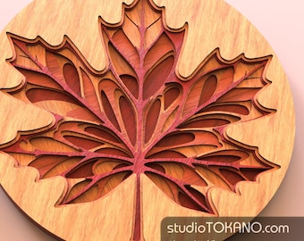 3D layered Laser Cut file. 3D mandala svg multilayer plywood wall art Maple Leaf. For Xtool, Glowforge and all lasers. Mandala wall deco.