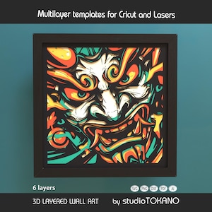 Oni Mask Shadow Box SVG | 3D Layered Japanese Papercut | Cricut & Laser Cut File | Multilayer Cardstock Wall Art