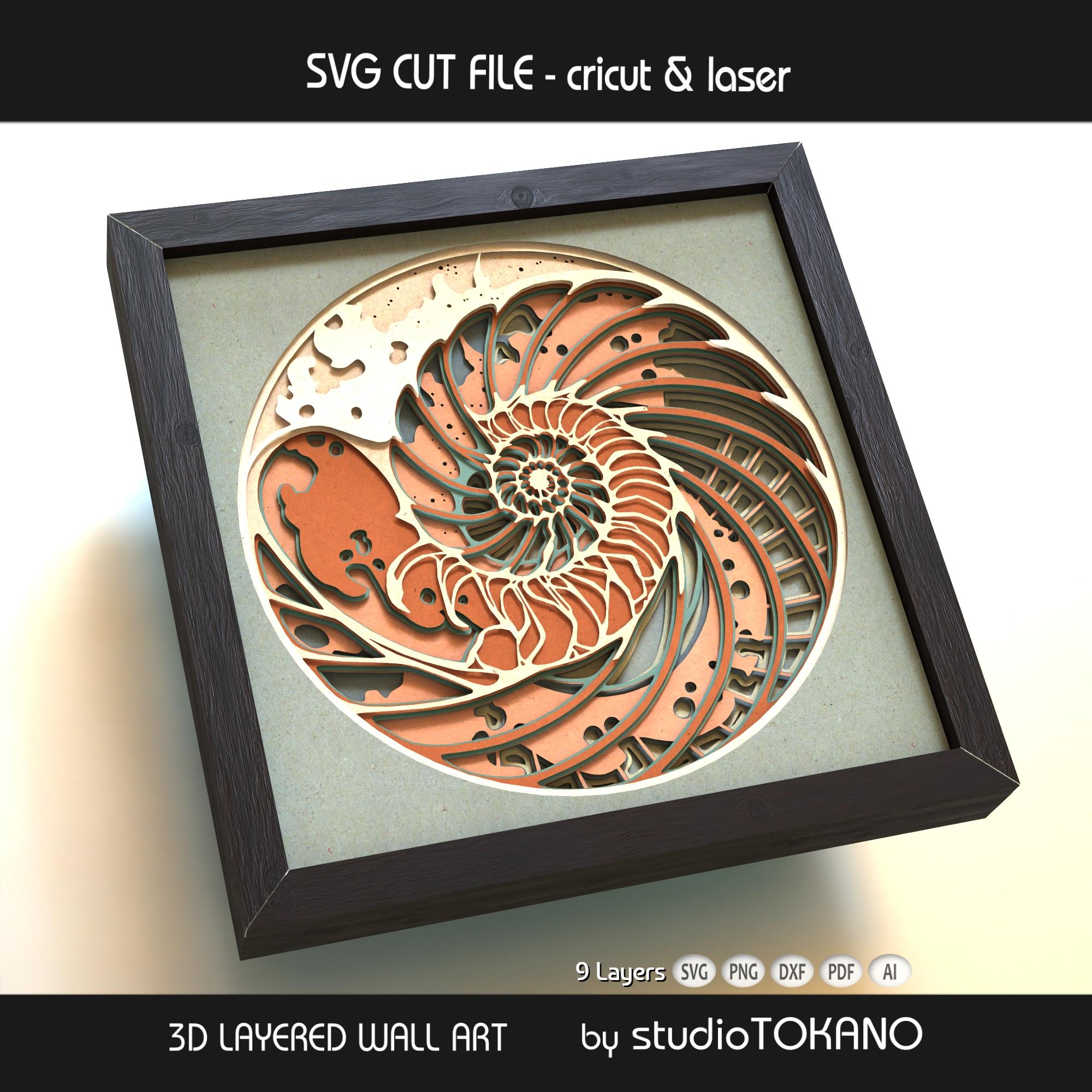 Nautilus Shadow Box SVG | Layered 3D Ocean Papercut | Cricut & Laser ...