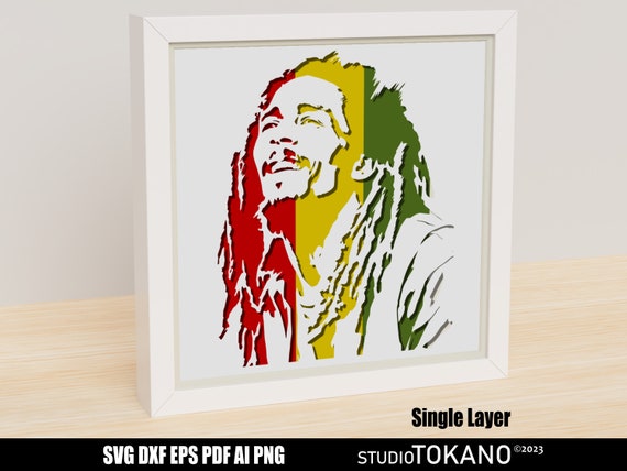 Single Layer Laser Cut, Stencil SVG, Bob Marley Shadowbox