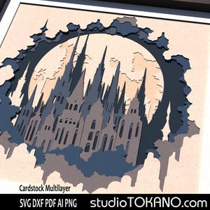 3D layered SVG that works for CRICUT! Multilayer Svg Gothic City, Layered mandala, Papercut shadowbox for Silhouette, Glowforge, CNC, laser
