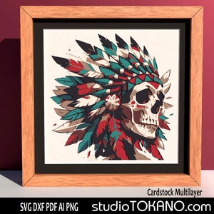 Corte a laser multicamadas 3D, SVG em camadas, molde de papel SKULL Glowforge, Silhouette, Cricut. Arquivos de corte para arte em compensado e cartolina.