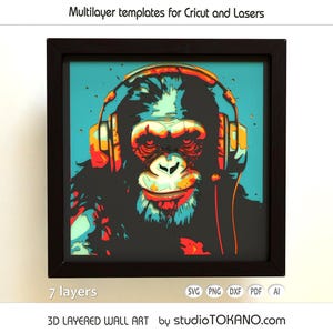 3D layered SVG that works for CRICUT! Multilayer Svg Chimpansee, Cardstock mandala, Papercut shadowbox for Silhouette, Glowforge, CNC, laser