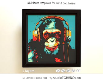 3D layered SVG that works for CRICUT! Multilayer Svg Chimpansee, Cardstock mandala, Papercut shadowbox for Silhouette, Glowforge, CNC, laser