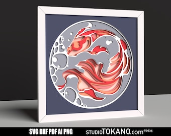 3D layered SVG that works for CRICUT! Multilayer Svg Koi, Cardstock mandala, Papercut shadowbox for Silhouette, CNC, laser