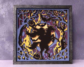 Headless Horseman 8x8 Shadow Box SVG | 7 Layer Sleepy Hollow Papercut | Cricut & Laser Cut File | Halloween Wall Art