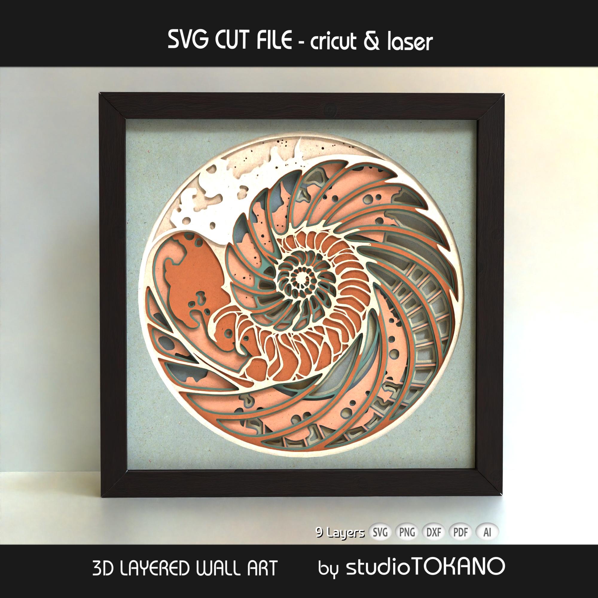 Nautilus Shadow Box SVG | Layered 3D Ocean Papercut | Cricut & Laser ...