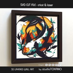 Koi Fish Shadow Box SVG | 6 Layer 3D Papercut Japanese Wall Art | Cricut & Laser Cut File | Zen Home Decor Gift
