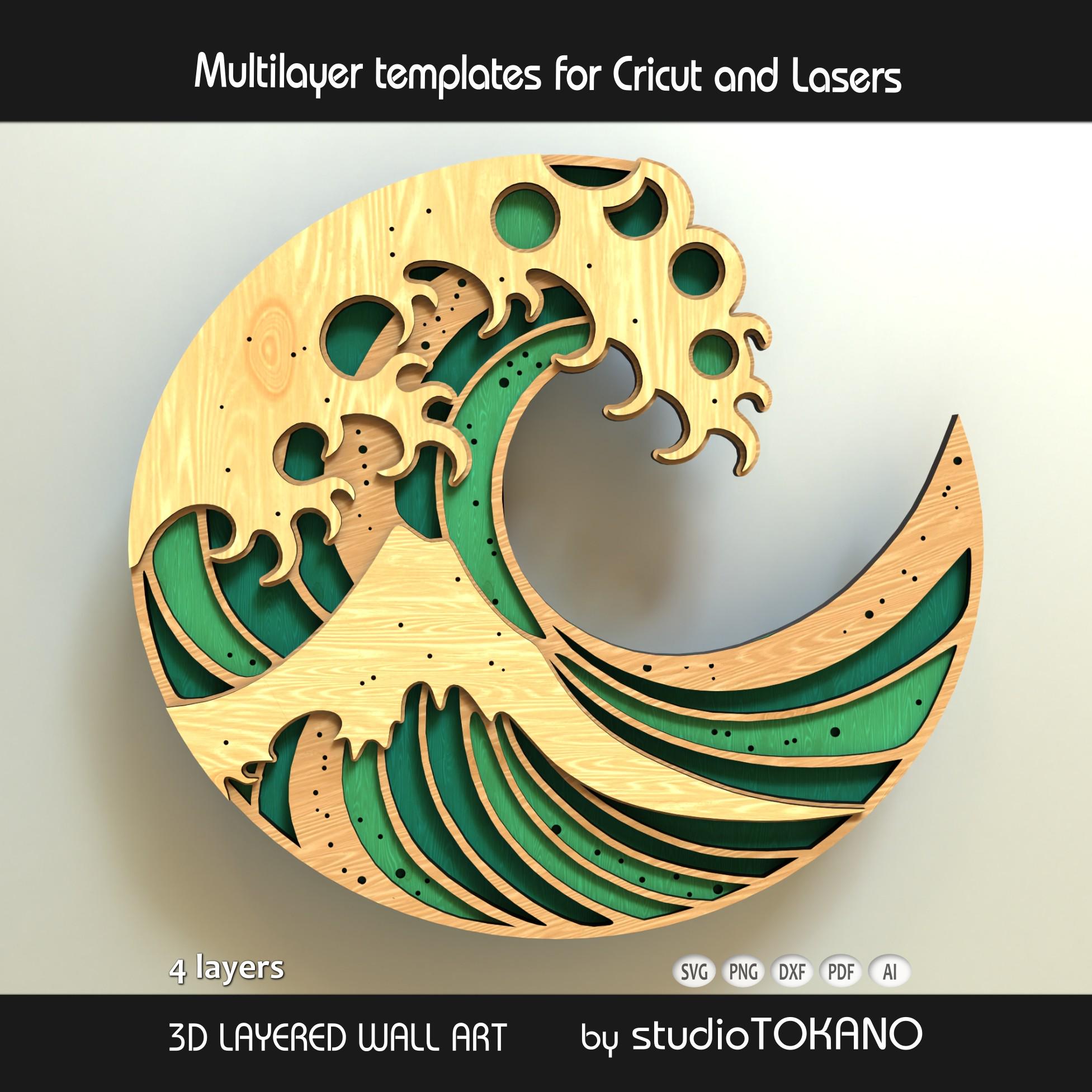 Great Wave Laser Cut File | Layered Japanese Wave SVG | Multilayer