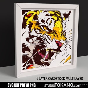 SVG a strati 3D per CRICUT! Scatola multistrato con tigre. Cartoncino di dimensioni standard, modello a strati per Silhouette, CNC, laser.