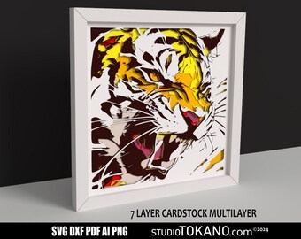 Couche 3D SVG pour CRICUT ! Boîte Tiger Shadow multicouche. Papier cartonné de taille standard, modèle de découpe de papier en couches pour Silhouette, CNC, laser
