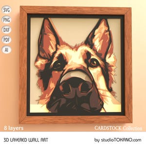 3D Schäferhund SVG für Cricut, Silhouette, Laser. Layered Cardstock Cut-Datei für Mandala-Wandkunst | Multilayer Papercut Hund Shadow Box