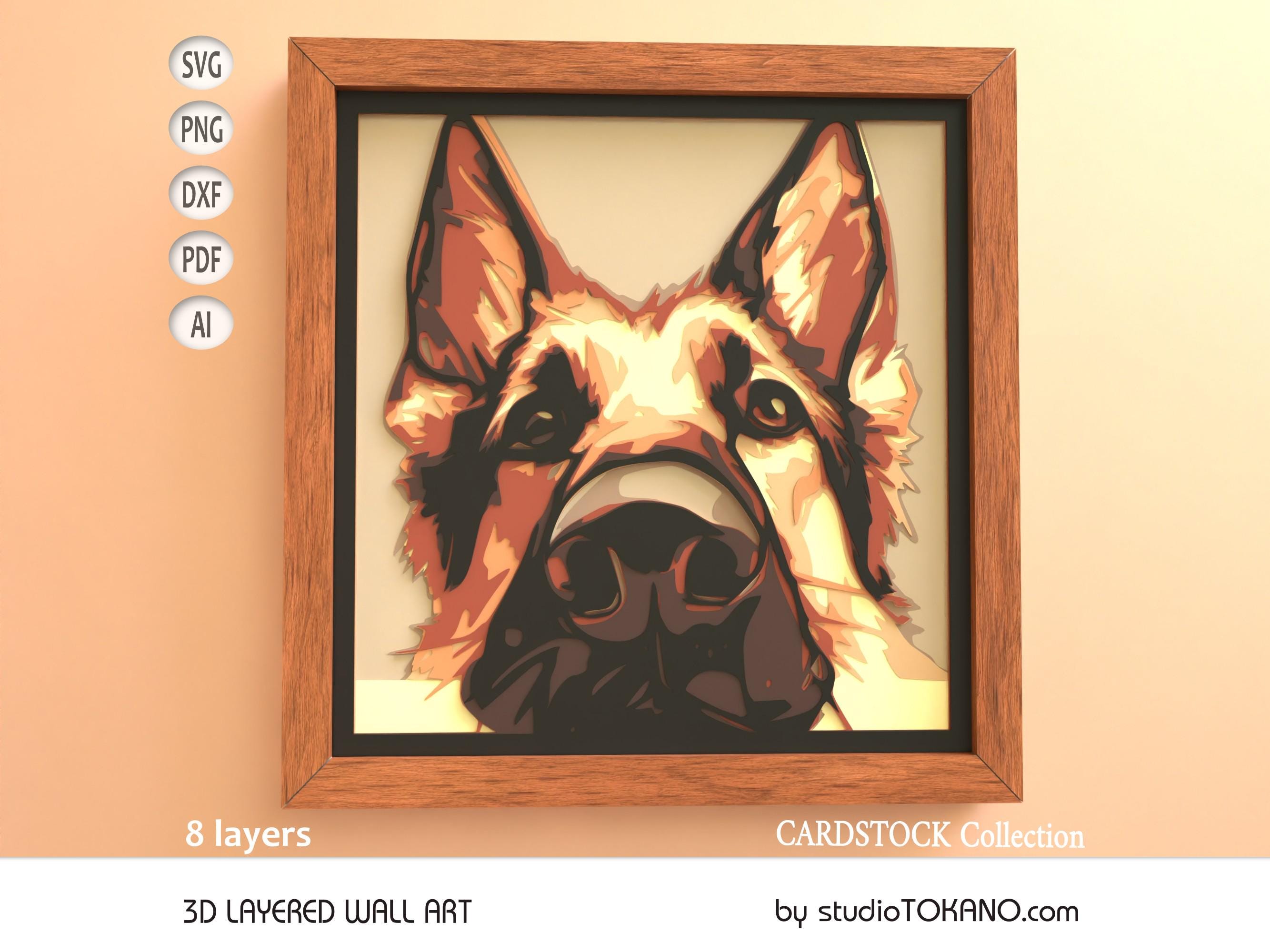 3D German Shepherd SVG for Cricut, Silhouette, Laser. Layered Cardstock cut file for mandala wall art | Multilayer Papercut Dog Shadow Box