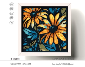 3D Layered SVG | Cardstock cut file for multilayer mandala wall art | Papercut Shadow Box &quot;Sunflower&quot; for Cricut, Silhouette & Laser