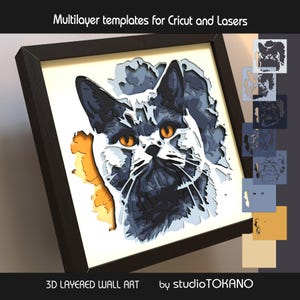 3D レイヤー SVG レーザーカット、レイヤー SVG ブリティッシュ ショートヘア キャット、レイヤー マンダラ、ペーパーカット シャドウボックス SVG (Cricut、Silhouette、Glowforge 用)
