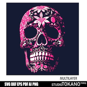 3D layered SVG that works for CRICUT! Multilayer Svg candy skull, Cardstock mandala, Papercut shadowbox for Silhouette, Glowforge, CNC laser