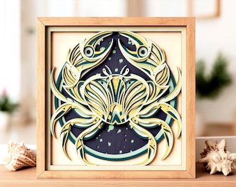 Crab Shadow Box SVG for Cricut and Laser | Layered 3D Ocean Papercut | Nautical Glowforge Project | Beach Wall Art | Mandala Cut File
