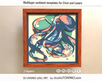 Laser Cut Shadow Box Octopus SVG | Multilayer Ocean Animal Papercut Template | 3D Layered Mandala File for Glowforge, Xtool, Cricut Project