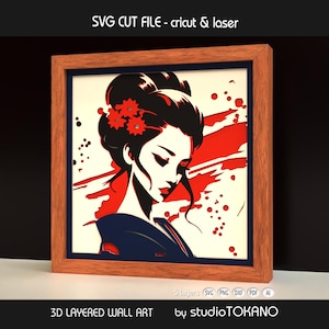 Geisha Shadow Box SVG for Cricut | 5 Layer 3D Japanese Papercut | Laser Cut File | Multilayer Wall Art