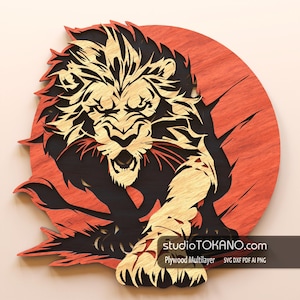 Arte de parede de mandala cortada a laser 3D Caixa de sombra SVG Cricut Glowforge Xtool DIY Decoração para casa Presente personalizado Multicamadas Rei Leão da Selva Modelo