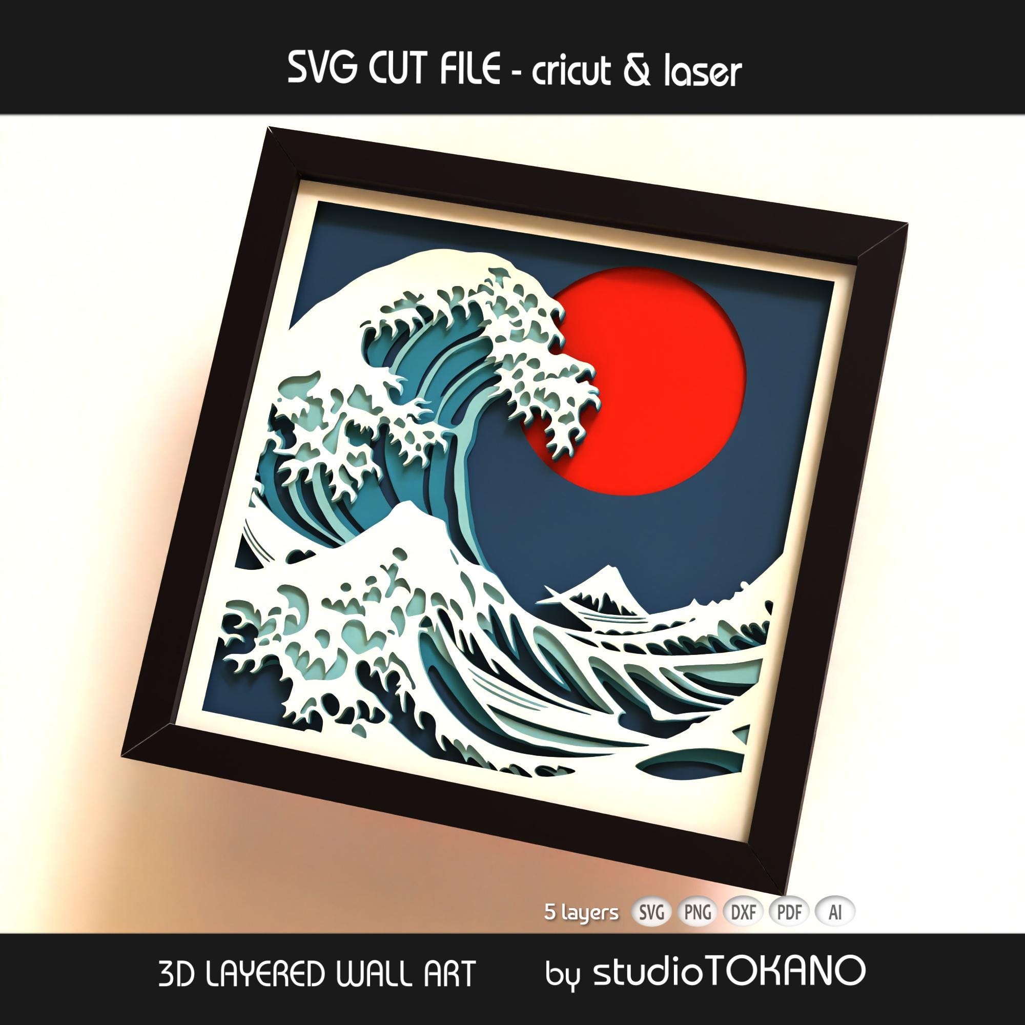 Great Wave Shadow Box SVG | 5 Layer 3D Japanese Wave Papercut | Cricut ...