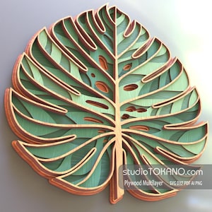 3D layered Laser Cut file. 3D mandala svg multilayer plywood wall art Tropical Monstera Leaf. Template for Xtool, Glowforge, Cricut project