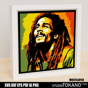 3D-gelaagde SVG die werkt voor CRICUT! Meerlaagse Svg Bob Marley, Cardstock-mandala, Papercut Shadowbox voor Silhouette, Glowforge, CNC, laser