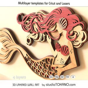 3D Meerjungfrau SVG, Meerjungfrau Mädchen Laser Cut Datei, Meerjungfrau Sperrholz Kunst Schnitt Dateien, Holz Meerjungfrau Mandala für Glowforge, Digital