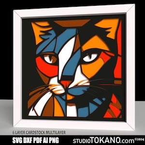 Couche 3D SVG pour CRICUT ! Boîte d'ombres à paupières multicouche pour chat. Papier cartonné de taille standard, modèle de découpe de papier en couches pour Silhouette, CNC, laser