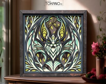 Gothic Bat Shadow Box SVG for Cricut and Laser | 7 Layer 8x8 Papercut Template | Halloween Bat Cut File | Dark Gothic Wall Art