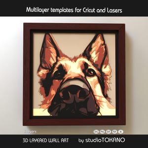 German Shepherd Shadow Box SVG | 8 Layer 3D Papercut Dog Wall Art | Cricut & Laser Cut File | Pet Lover Gift