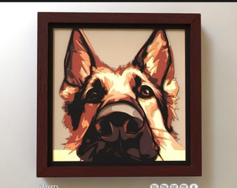 German Shepherd Shadow Box SVG | 8 Layer 3D Papercut Dog Wall Art | Cricut & Laser Cut File | Pet Lover Gift