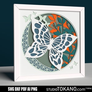 Couche 3D SVG pour CRICUT ! Boîte à ombres papillon multicouche. Papier cartonné de taille standard, modèle de découpe de papier en couches pour Silhouette, CNC, laser