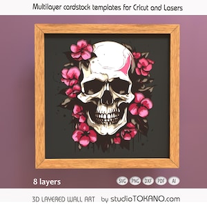 3D multilayer laser cut, shadow box layered SVG, SKULL paper cut template Glowforge, Silhouette, Cricut. Cutting files for cardstock art