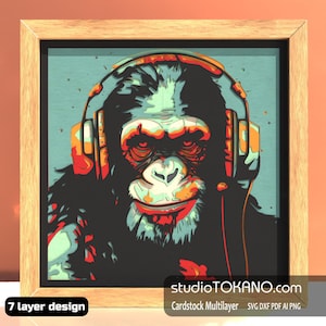 3D-gelaagde SVG die werkt voor CRICUT! Meerlaagse Svg chimpansee, Cardstock-mandala, Papercut shadowbox voor Silhouette, Glowforge, CNC, laser
