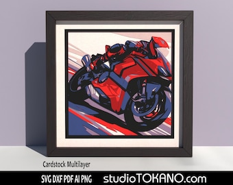 3D SVG Shadowbox, Layered Cardstock Ducati Motorbike Paper Cut for Cricut, Multilayer Mandala Laser template. DIY gift custom wall art