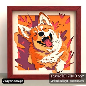 3D Laser Cut Mandala Wand Kunst Schattenbox SVG Cricut Glowforge Xtool Wohnkultur personalisiertes Geschenk Multilayer Karton Corgis Hund Vorlage