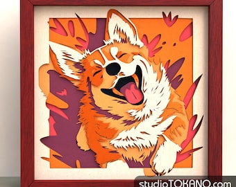 3D Laser Cut Mandala Wall Art Shadow Box SVG Cricut Glowforge Xtool Home Decor Personalized Gift  Multilayer Cardstock Corgi Dog Template