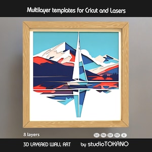 ¡SVG de capas 3D para CRICUT! Caja de sombras de velero multicapa. Cartulina de tamaño estándar, plantilla de Papercut en capas para Silhouette, CNC y láser.