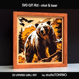 Bear Shadow Box SVG for Cricut and Laser Cutting | Layered 3D Forest Wildlife Papercut Cut File | Grizzly Multilayer Mandala Wall Art Decor