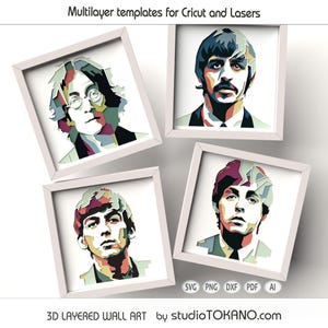 Laser Cut Shadow Box The Beatles SVG, Multilayer Fab Four Papercut Template, 3D Layered Mandala File Cricut, Glowforge, Xtool Wall Art
