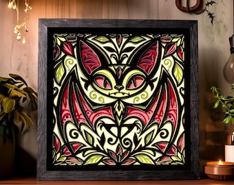 Bat Shadow Box SVG for Cricut and Laser | Layered 3D Halloween Papercut | Multilayer Glowforge Project | 8x8 Paper Art