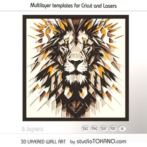 3D layered SVG laser cut, multilayer SVG Lion , Layered Cardstock mandala art, Papercut shadowbox SVG for Cricut, Silhouette, Glowforge