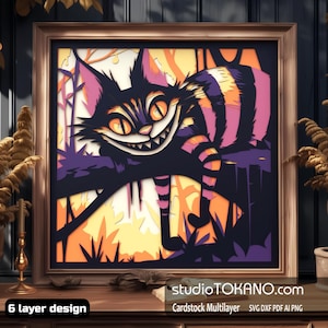 Mandala 3D découpé au laser, art mural ombre boîte SVG Cricut Glowforge Xtool bricolage décoration d'intérieur cadeau personnalisé papier cartonné multicouche chat du Cheshire