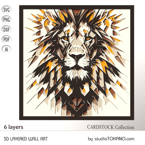 3D layered SVG laser cut, multilayer SVG Lion , Layered Cardstock mandala art, Papercut shadowbox SVG for Cricut, Silhouette, Glowforge